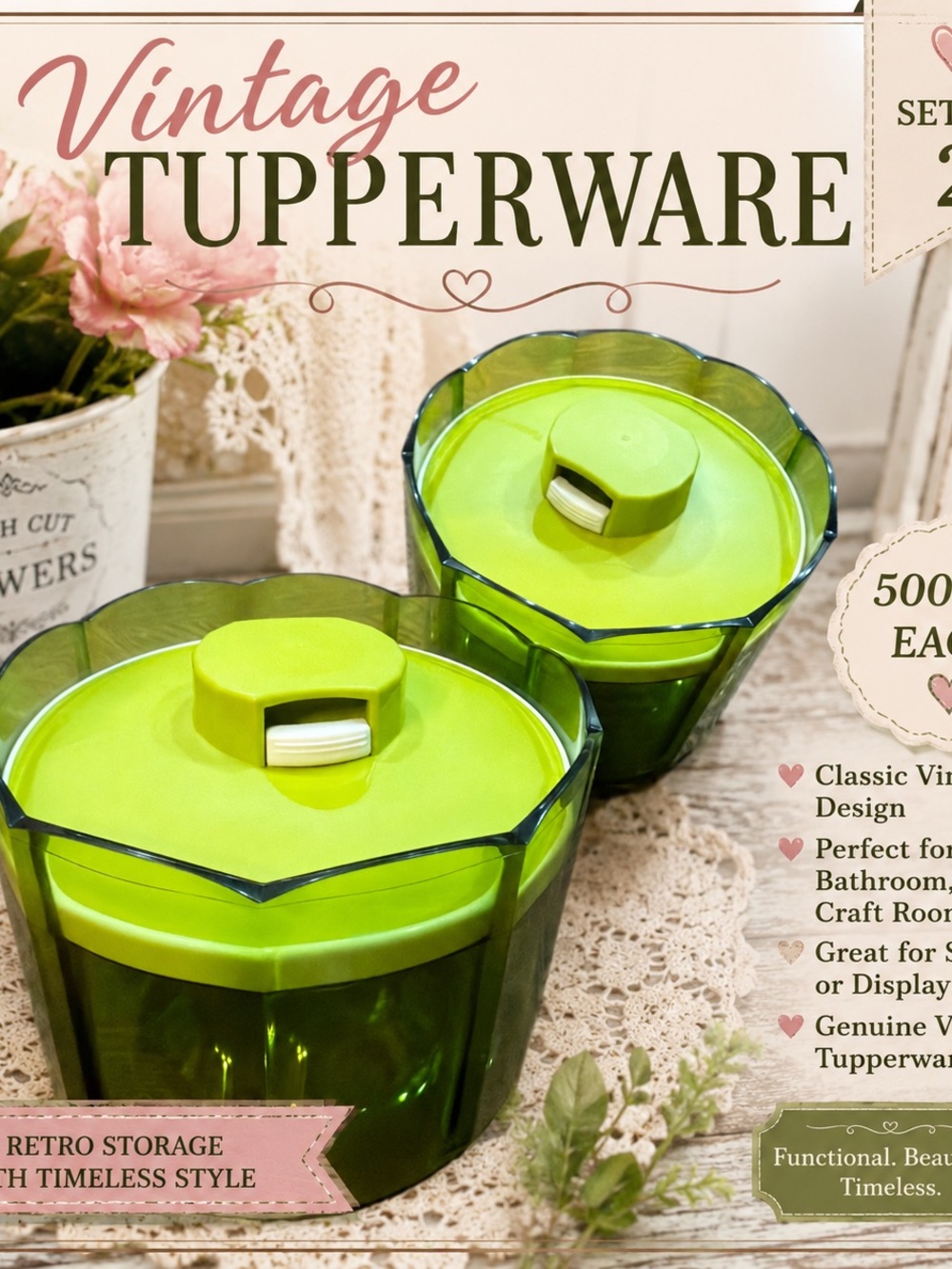 Tupperware Retro Lime Green Storage Jars - Set of 2
